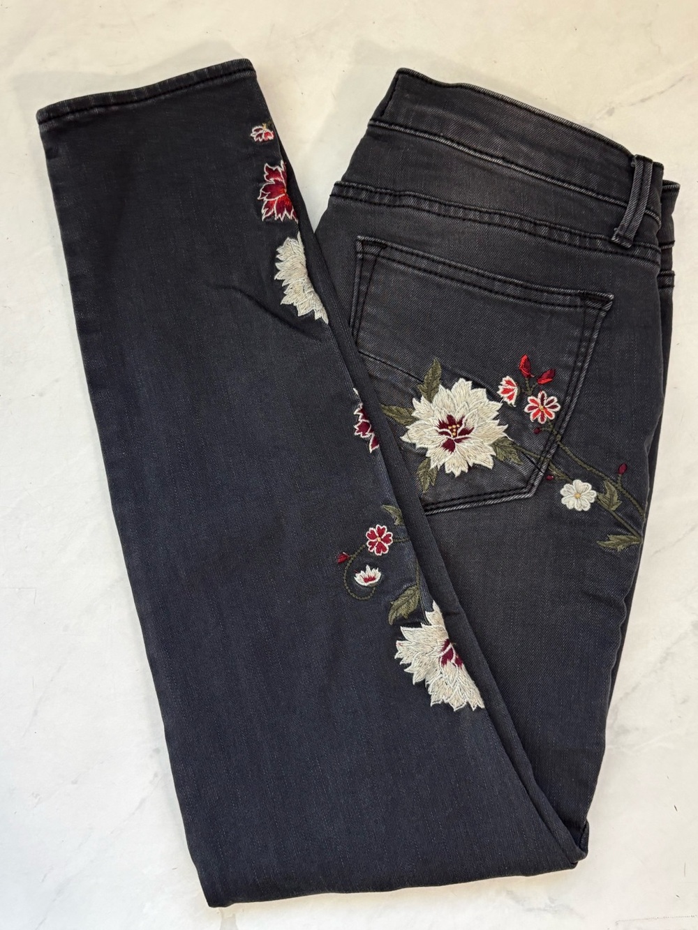 Driftwood Size 27 Jackie Black Embroidered Floral Skinny Jeans Western Boho - Picture 8 of 8